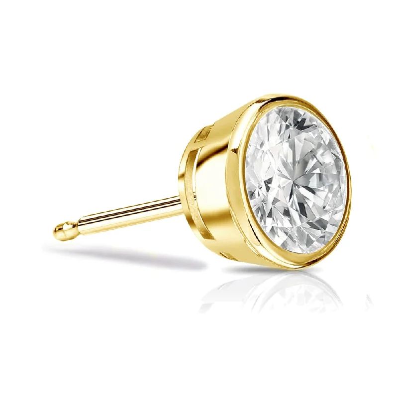 Twisted knot earrings-Auriya 14k Gold 1ct TDW Bezel-Set Round SINGLE STUD (1) Diamond Earring