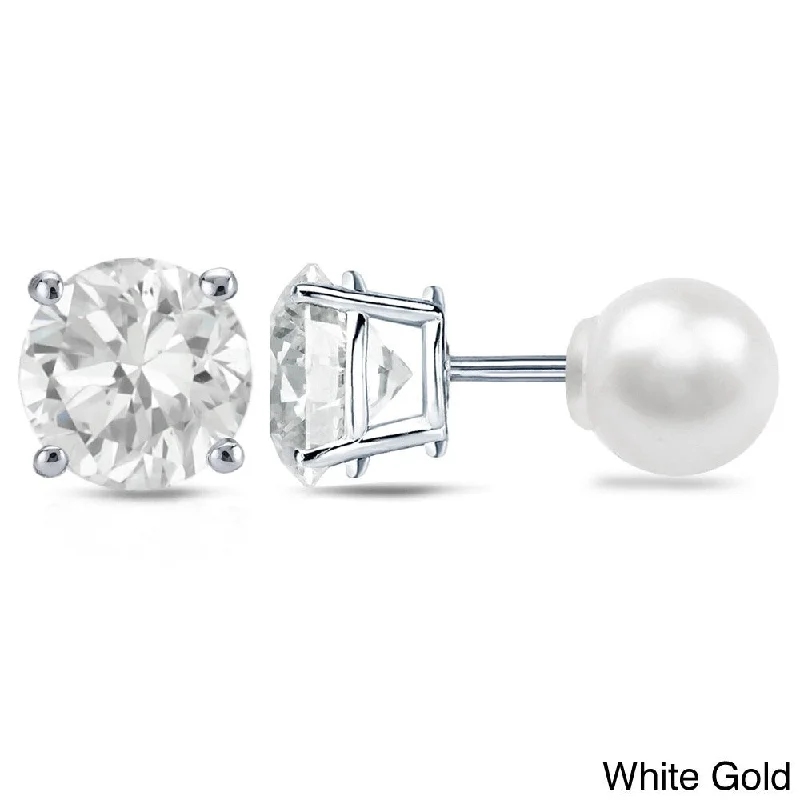 Exact-cut earrings-Auriya 14k Gold 1ct TDW Reversible Round Diamond and Pearl Stud Earrings