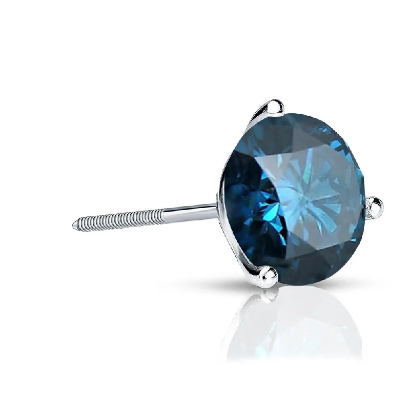 Prism-effect earrings-Auriya 14k Gold 1ct TDW Round SINGLE (1) Blue Diamond Stud Earring