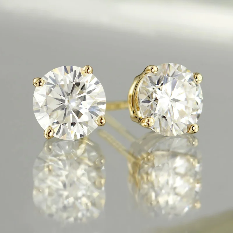 Glinting gem earrings-Auriya 14k Gold 2ct TW Round Moissanite Stud Earrings - 6.5 mm, Push-Backs - 6.5 mm