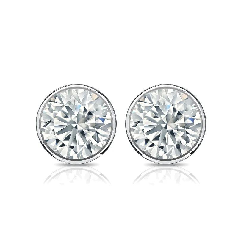 Mosaic hoop earrings-Auriya 14k Gold 3ctw Bezel-set Round Moissanite Stud Earrings - 7.4 mm