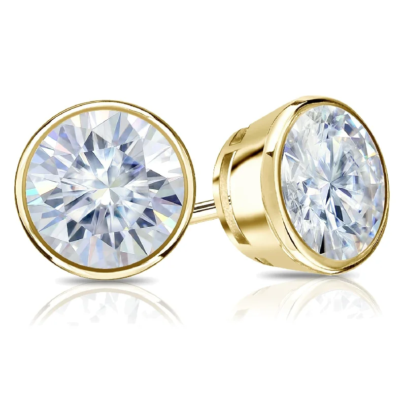 Natural pearl earrings-Auriya 14k Gold 3ctw Bezel-set Round Moissanite Stud Earrings - 7.4 mm