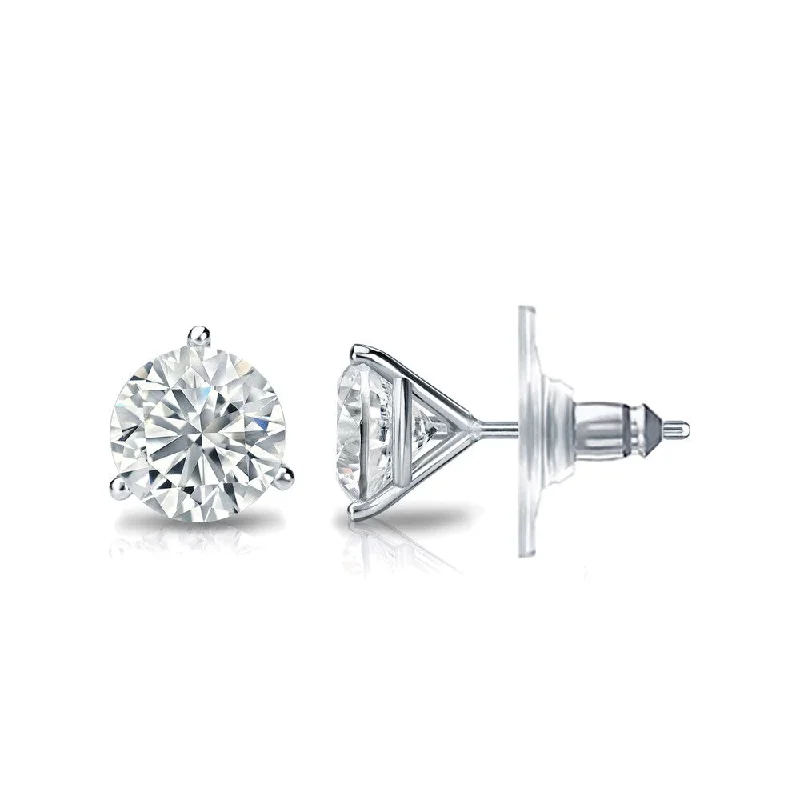 Hovering diamond earrings-Auriya 14k Gold GIA Certified 4.20 carat TDW Secure-Lock 3-Prong Martini Round Diamond Stud Earrings