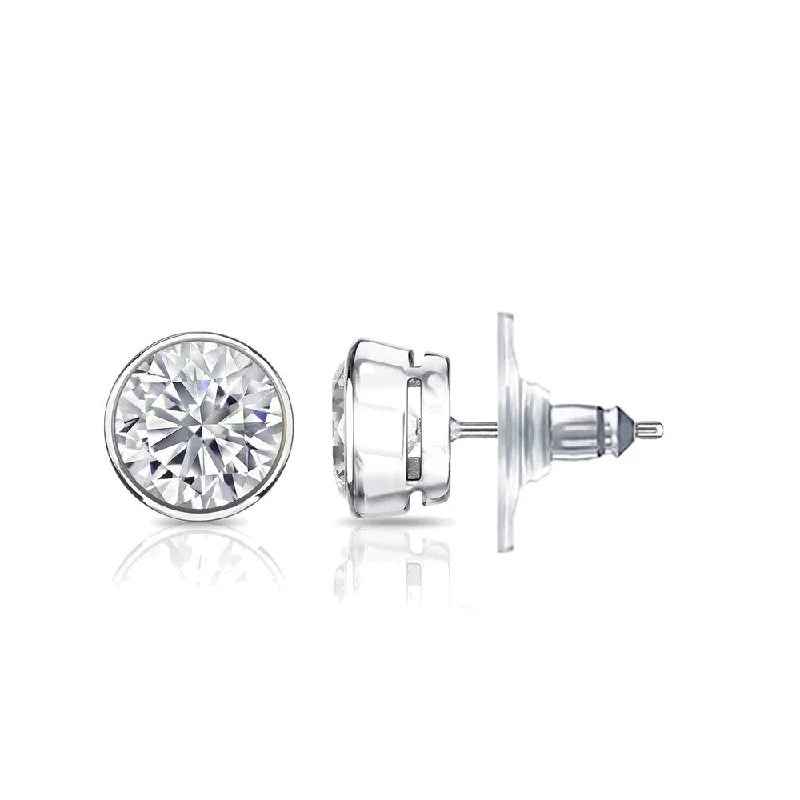 Varied stone earrings-Auriya 14k Gold GIA Certified 4.20 carat TDW Secure-Lock Bezel Set Round Diamond Stud Earrings