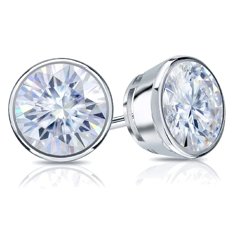 Embedded earrings-Auriya 18k Gold 4ctw Bezel-set Round Moissanite Stud Earrings - 8.2 mm