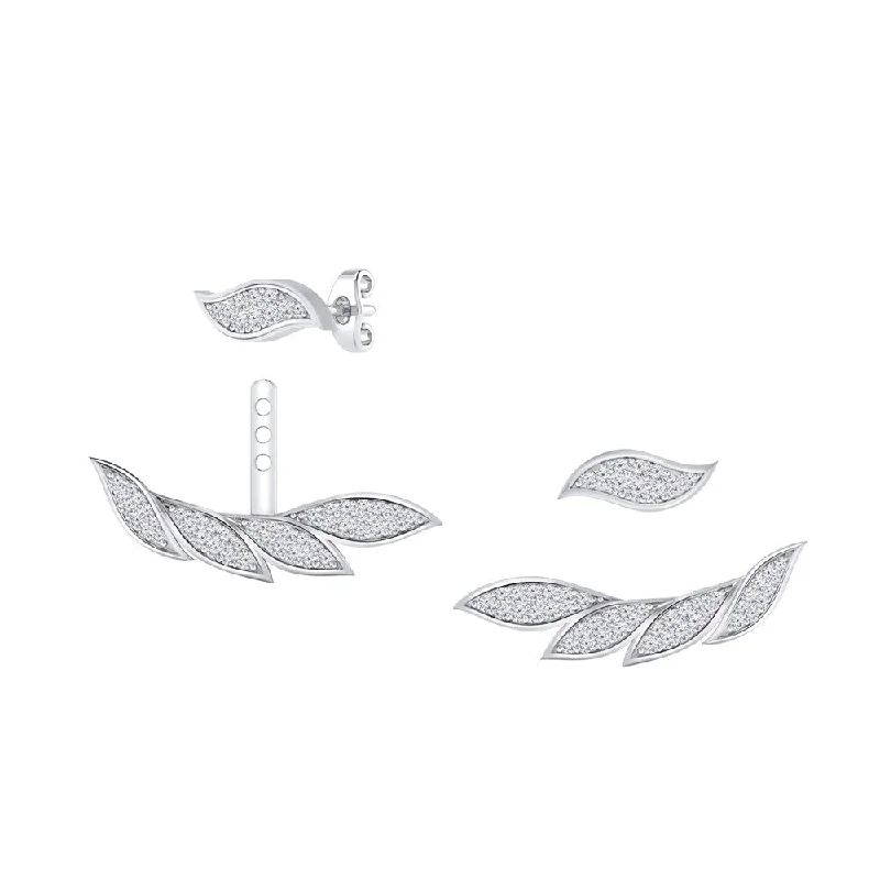 Arched stone earrings-Auriya 3/5ctw Wispy Feather Diamond Stud Fashion Earrings with Two-Way Jackets 14K Gold