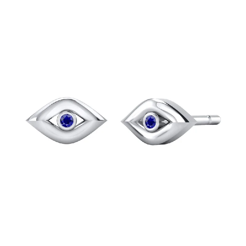 Single pearl earrings-Auriya Blue Sapphire Accent Evil Eye Stud Earrings 10K Gold