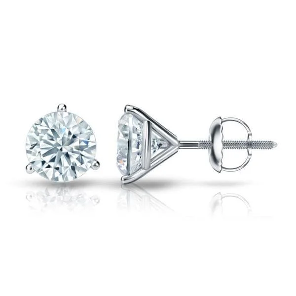 Shiny tungsten earrings-Auriya Platinum 1 1/2ctw 3 Prong Martini Set Round Diamond Stud Earrings GIA Certified