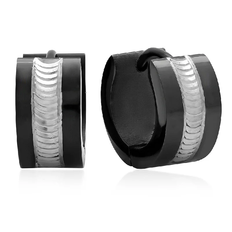 Stretch stone earrings-Black IP Huggie Earrings