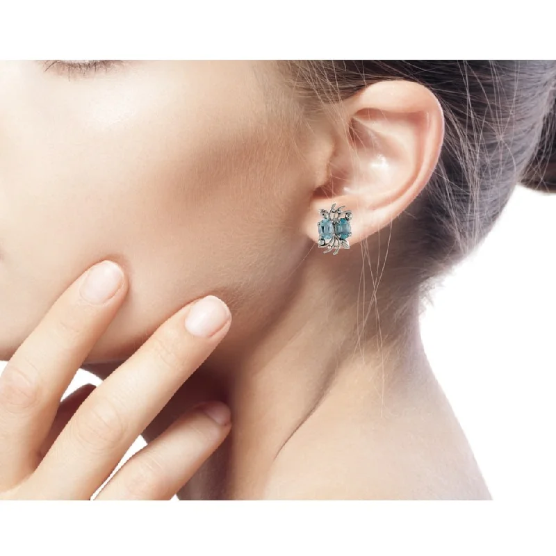 Glistening tourmaline earrings-Blue Topaz Button Earrings, 'Azure Treasure' (India)