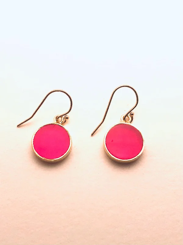 Satin marble earrings-Bright Pink Chalcedony wrapped in Vermeil Earrings