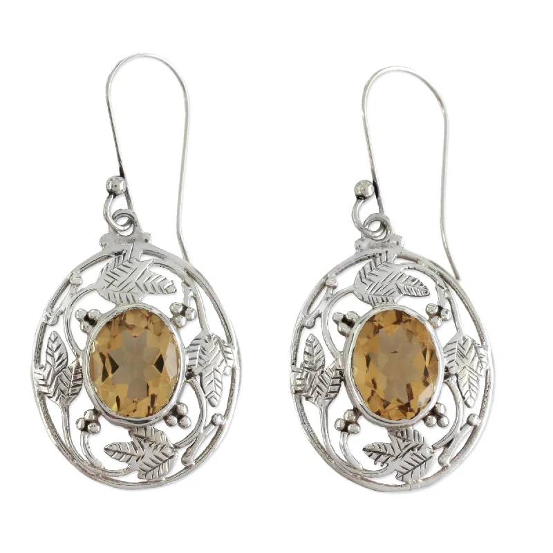 Vintage topaz earrings-Citrine Dangle Earrings, 'Sunshine Avatar' (India) - 1.8L*0.8W