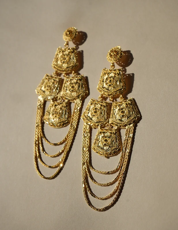 Airy silver earrings-Victoria 24 K Plated Vintage Senegalese Earrings