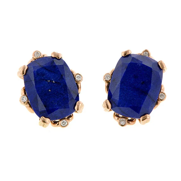 Lustrous iolite earrings-Cushion Lapis & Diamond Earrings- Heirloom by Doyle & Doyle