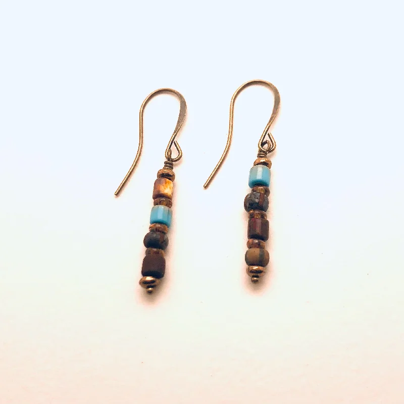 Ripple design earrings-Czech Glass Bead Earrings, long