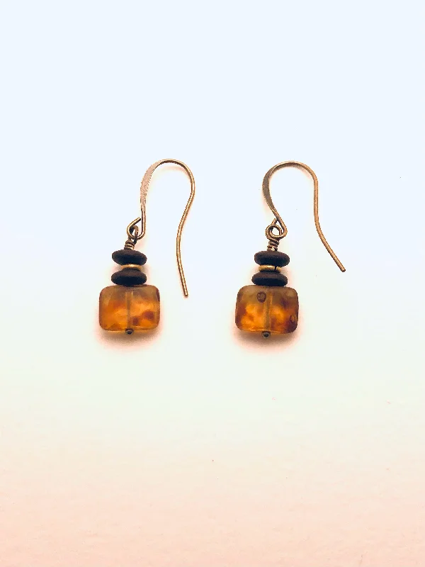 Peak stone earrings-Czech Glass Bead Earrings, yellow square