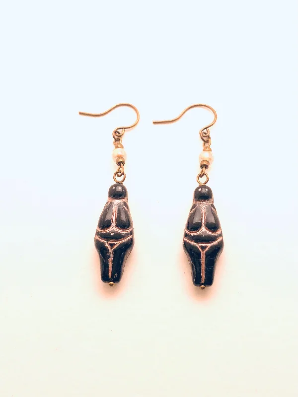 Dome motif earrings-Czech Glass Earrings, Black