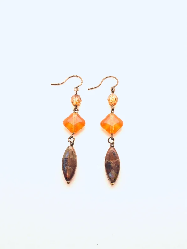 Full-set pave earrings-Czech Glass Earrings, Long, 3 Beads