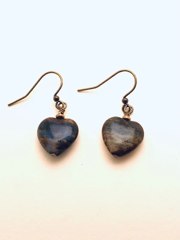 Scratched-edge earrings-Czech Glass Eearrings, Hearts