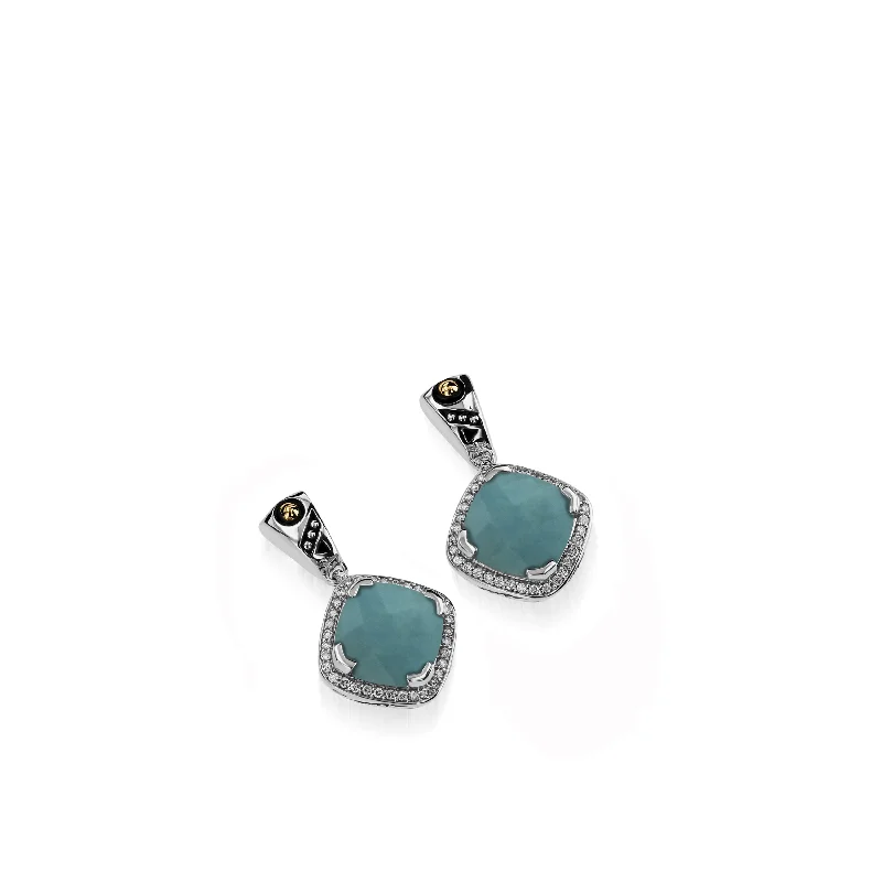 Peak stone earrings-Deco Gemstone Dangle Earrings with Pave Diamonds