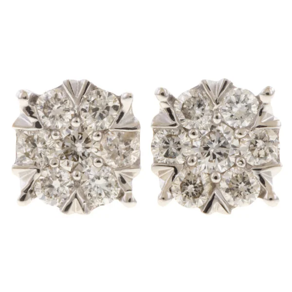 Rich topaz earrings-Diamond Cluster Stud Earrings