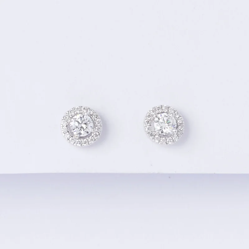 Frosty topaz earrings-Diamond Gap Halo Stud Earrings