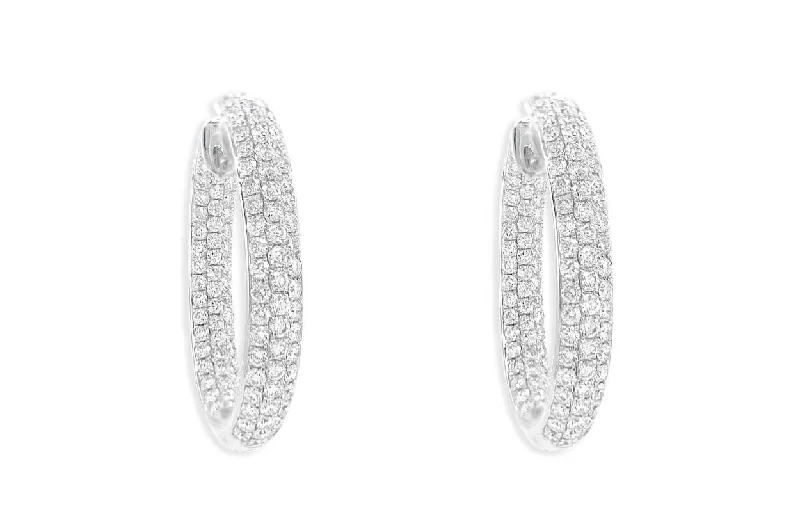 Dawn-cut earrings-Earrings 18kt Gold & 3-Row Diamonds Hoops