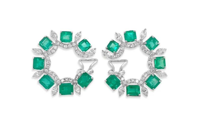 Spiral coil earrings-Earrings 18kt White Gold Look-At-Me Emeralds & Diamonds