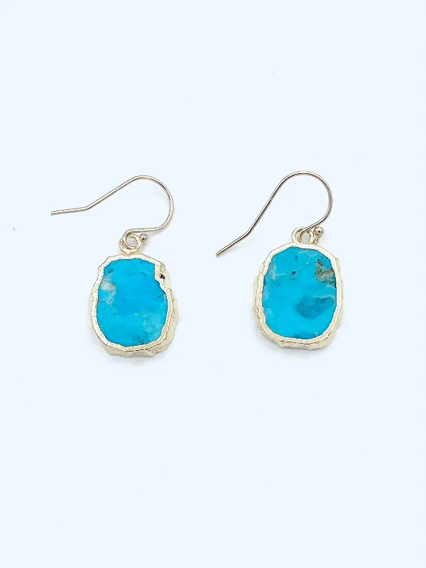 Radiant diamond earrings-Earrings with Turquoise, Organic Shape, Wrapped in Vermeil