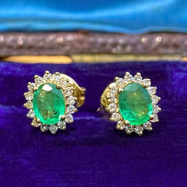 Gentle edge earrings-Emerald & Diamond Frame Earrings