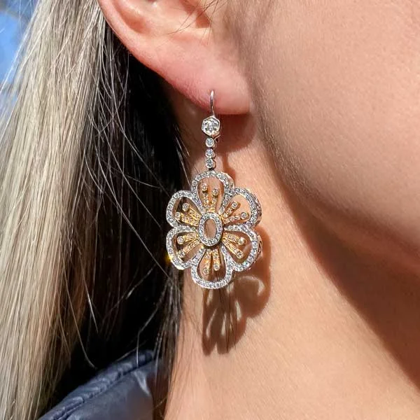 Luminous gem earrings-Estate Flower Drop Earrings