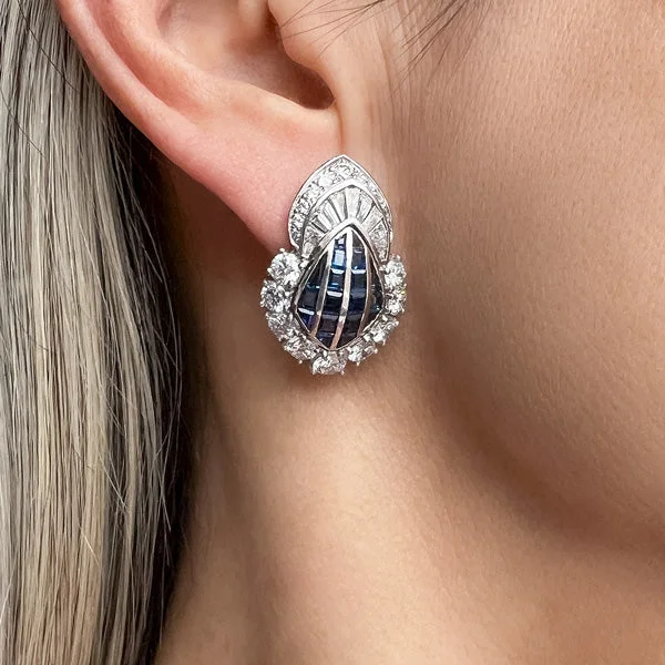 Lustrous iolite earrings-Estate Sapphire & Diamond Earrings