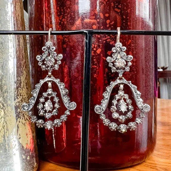 Seamless hoop earrings-Georgian Diamond Drop Earrings