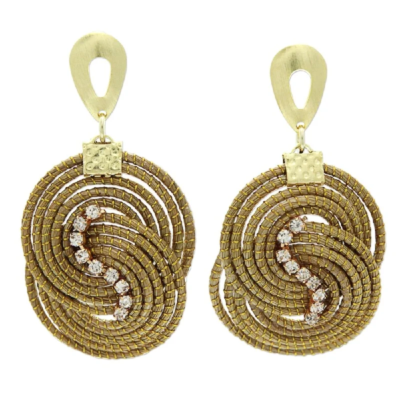 Retro ruby earrings-Golden Grass 'Intertwined Circles' Rhinestone Earrings - 2.2L*1.2W