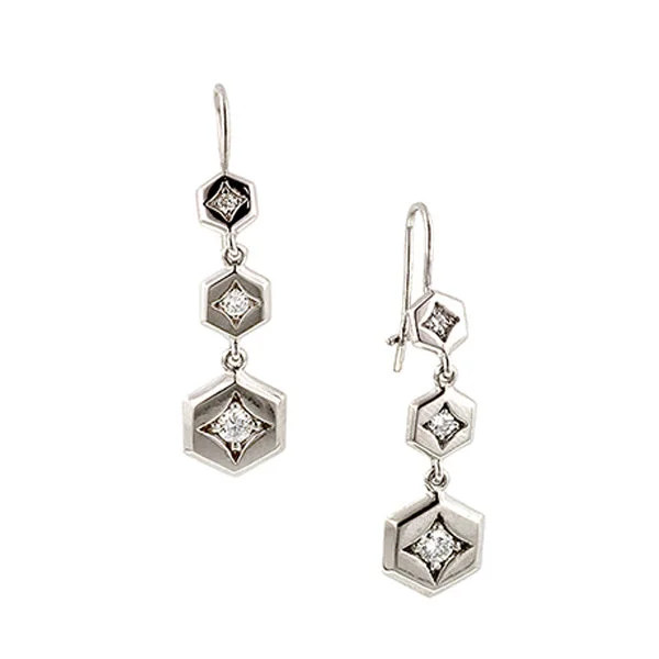 Bezel-rim earrings-Graduated Hex Diamond Drop Earrings- Heirloom by Doyle & Doyle