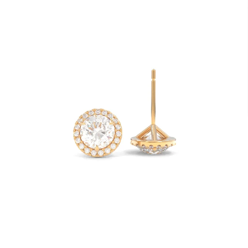 Bud-shaped earrings-Halo Studs - 5mm Round Lab Grown Diamonds - 18K Champagne Gold