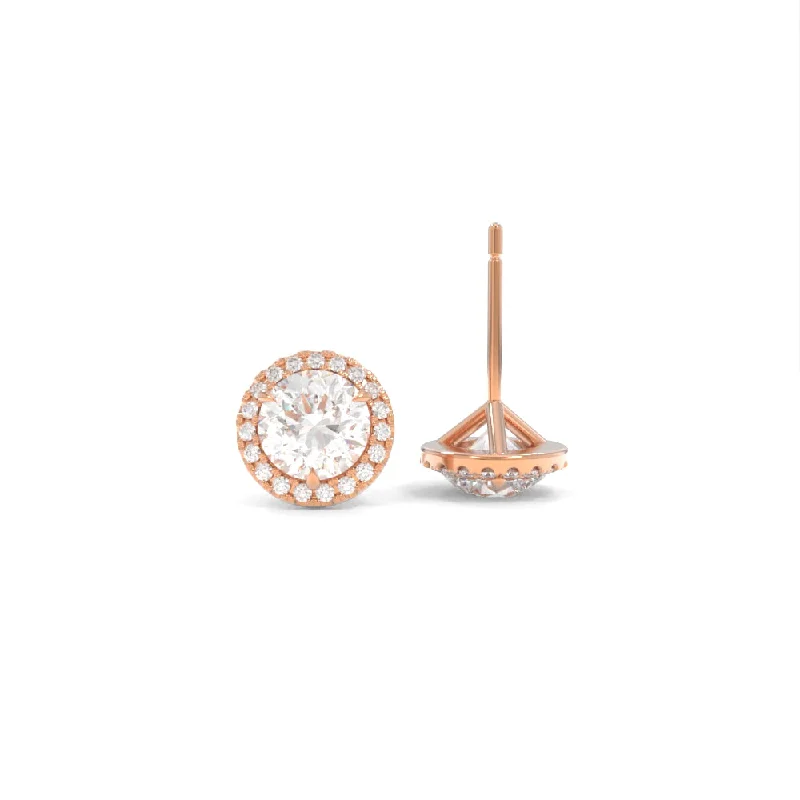 Latched earrings-Halo Studs - 5mm Round Lab Grown Diamonds - 18K Rose Gold