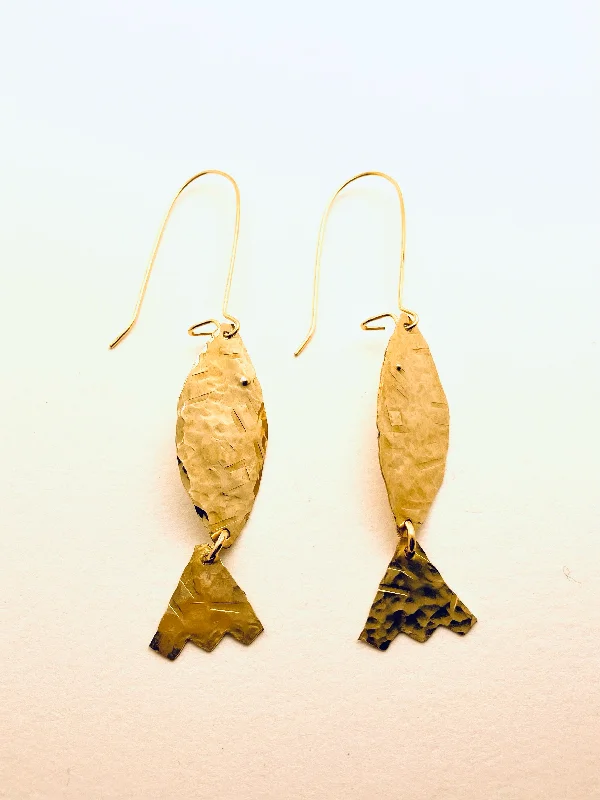 High gem earrings-Hand Hammered Fish Earrings