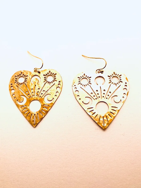 Leaf-wrap earrings-Hand hammered Large Lace Heart Earrings