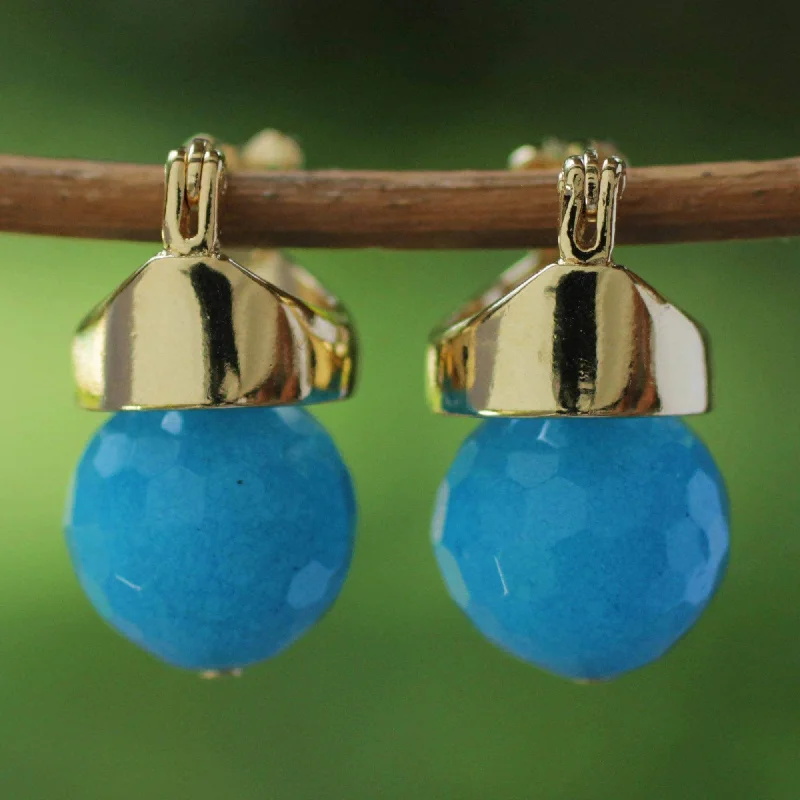 Rich rhodonite earrings-Handmade Gold Overlay 'Blue Acorn' Agate Earrings (Brazil) - 0.8L*0.4W