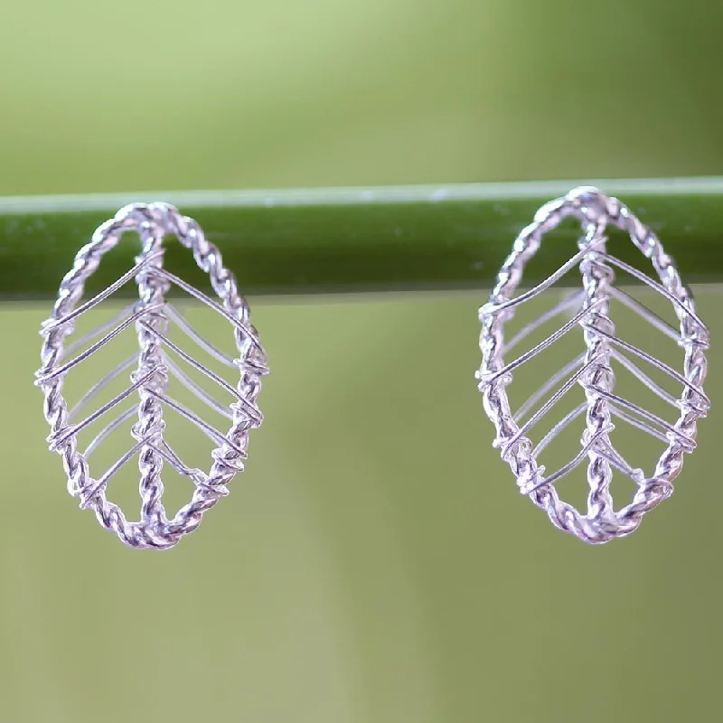 Glinting gem earrings-Handmade Lucky Leaf Wrap Sterling Silver Earrings (Thailand) - 0.5L*0.3W