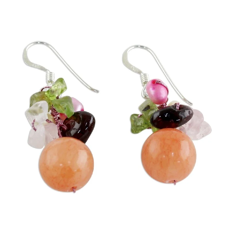 Scalloped edge earrings-Handmade Pearl and Rose Quartz Strawberry Fantasy Earrings (Thailand) - 1.4L*0.6W