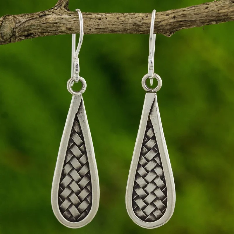 Shiny gold earrings-Handmade Silver 'Karen Morning' Earrings (Thailand) - 2.2*0.5