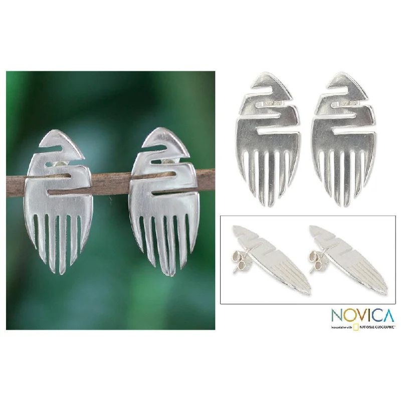 Tapered stone earrings-Handmade Sterling Silver 'African Initiative' Earrings (Ghana)