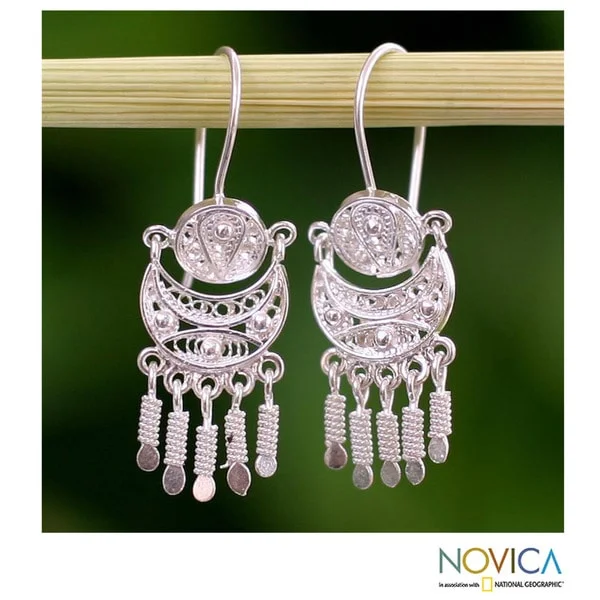 Stacked birthstone earrings-Handmade Sterling Silver 'Andean Marinera' Earrings (Peru)