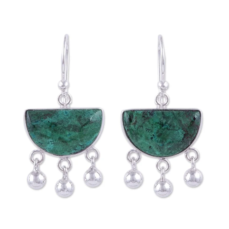 Tribal carved earrings-Handmade Sterling Silver 'Beautiful Universe' Chrysocolla Earrings (Peru) - 1.2L*0.6W