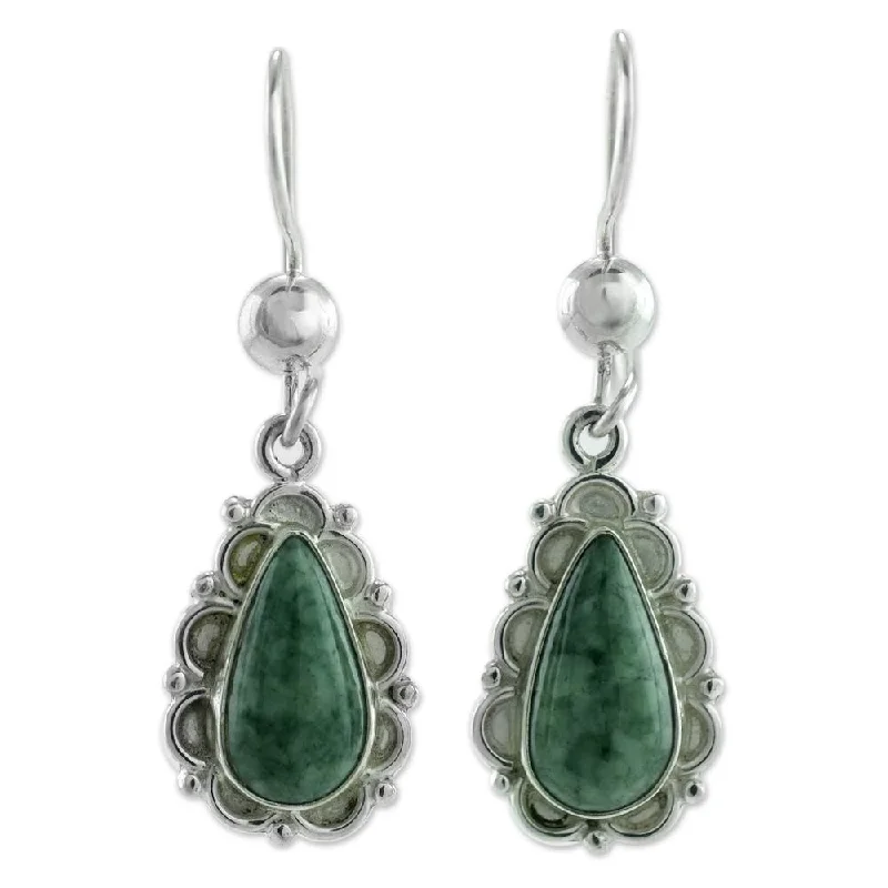 Chiseled gem earrings-Handmade Sterling Silver 'Blossoming Dew' Jade Earrings (Guatemala)