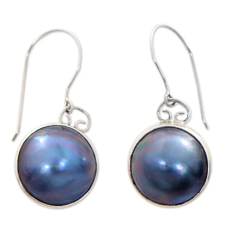 Twisted knot earrings-Handmade Sterling Silver 'Blue Moon' Pearl Earrings (13.5mm) (Indonesia)