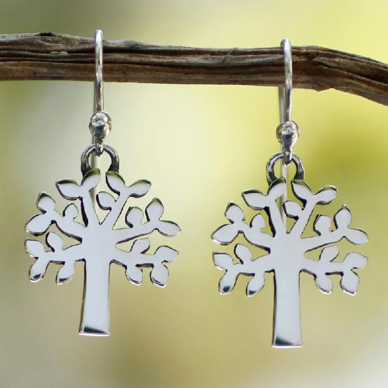 Glistening silver earrings-Handmade Sterling Silver 'Ceiba Tree' Earrings (Mexico) - 1.2*0.6