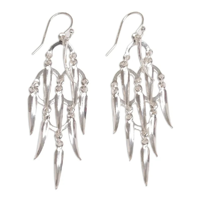 Divided hoop earrings-Handmade Sterling Silver Chandelier Earrings, 'Feathered Dreams' (Indonesia) - 2.8*0.8